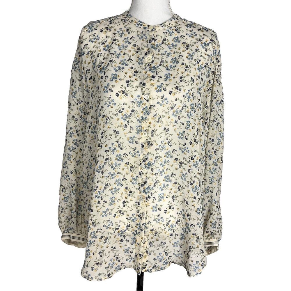 Max Studio Top Floral Peasant Blouse Peasant Cuffed Ruffles Button Front Size XL